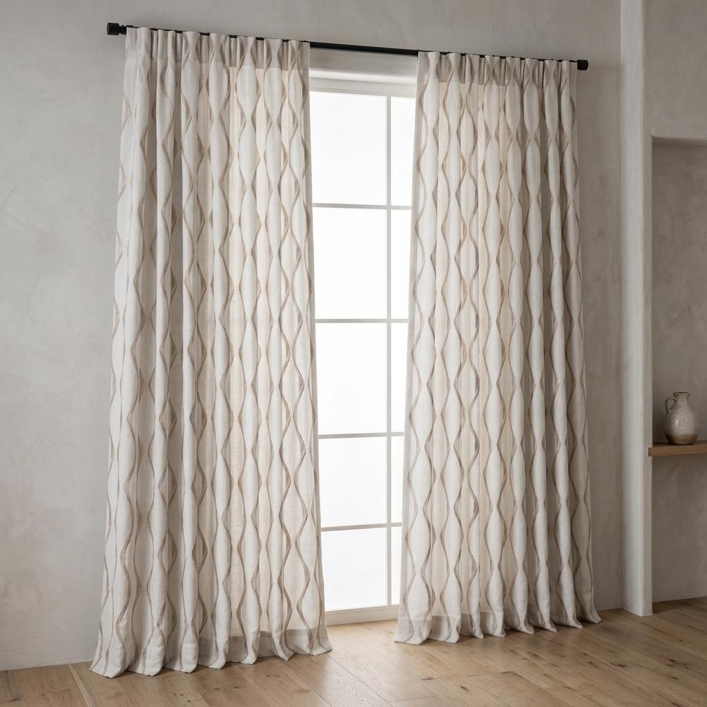 Ivory Flax Linen Curtains, Beige Ogee Trellis Embroidered Drapes, Custom Blackout or Light Filtering Panels — image 7