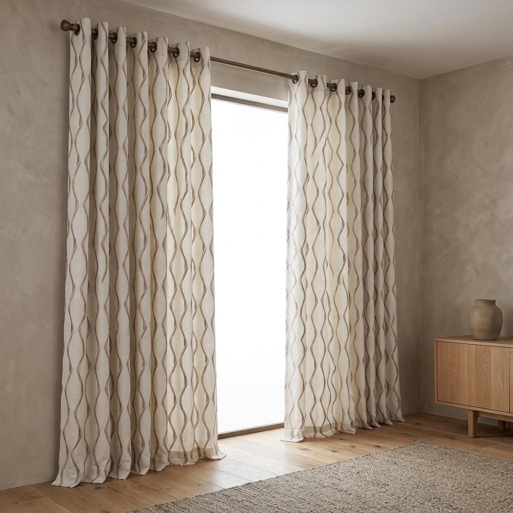 Ivory Flax Linen Curtains, Beige Ogee Trellis Embroidered Drapes, Custom Blackout or Light Filtering Panels — image 10