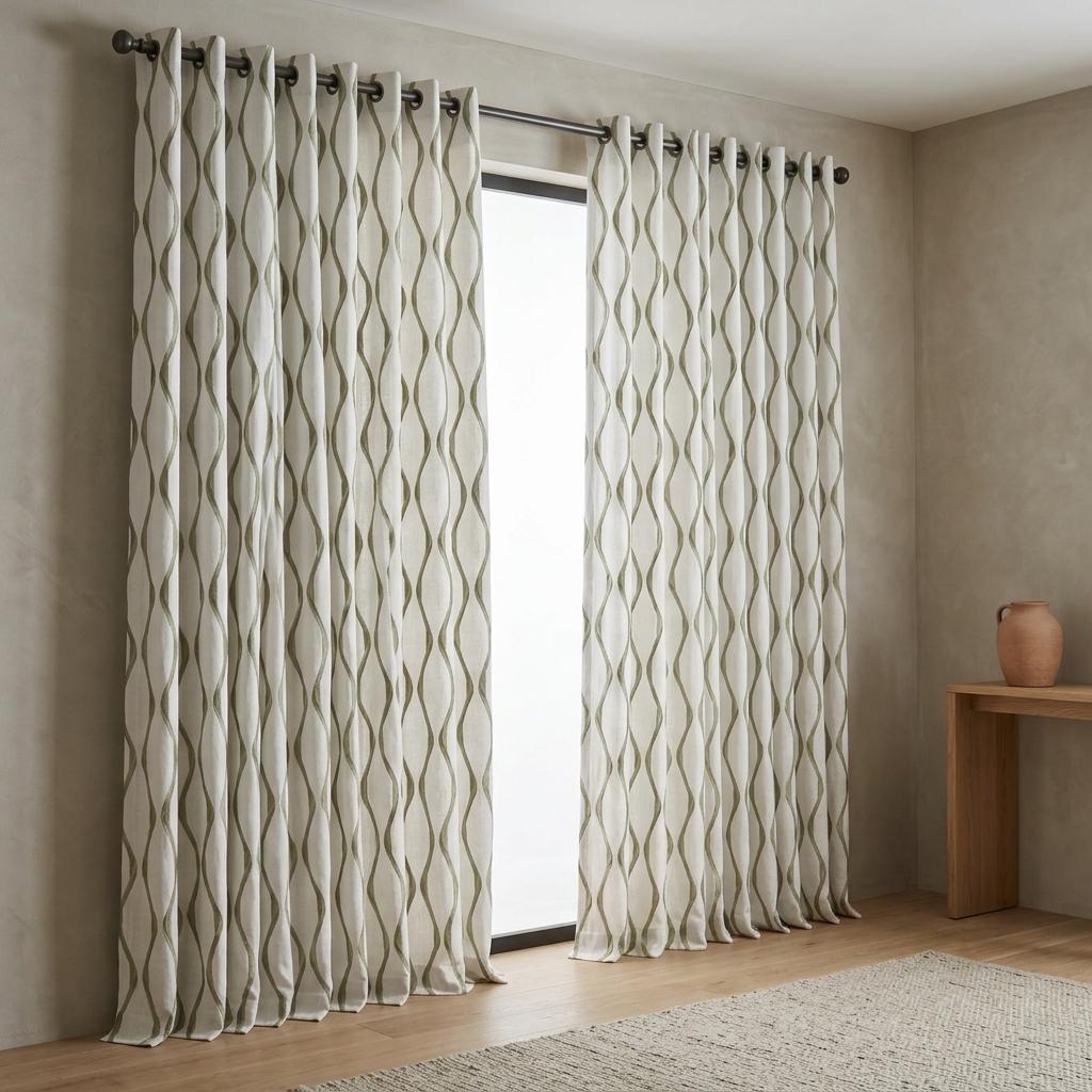 Ivory Green Pure Linen Curtains, Sage Olive Ogee Trellis Embroidered Drapes, Custom Blackout or Light Filtering Panels — image 5
