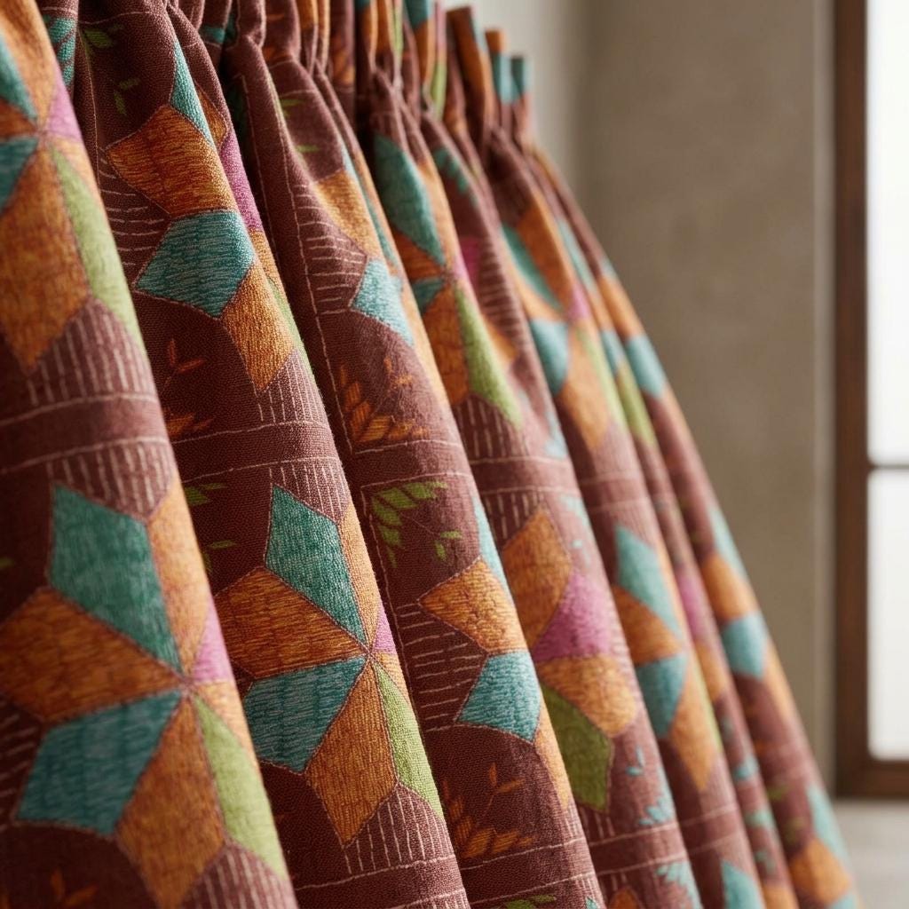 Rust Brown Geometric Linen Cotton Curtains, Teal Orange Mid Century Boho Drapes, Custom Blackout Window Panels — image 9