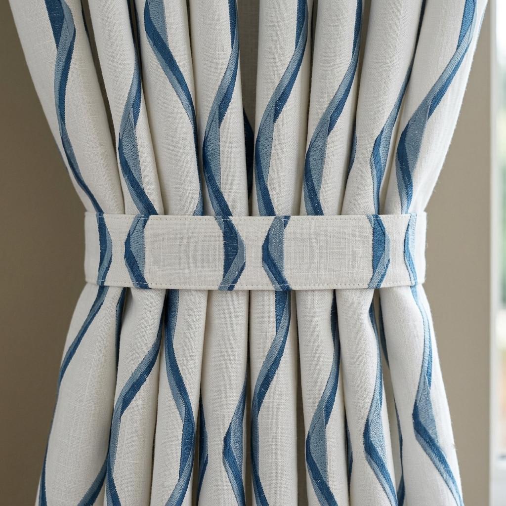 White & Navy Pure Linen Curtains, Blue Ogee Trellis Embroidered Drapes, Custom Blackout or Light Filtering Panels — image 2