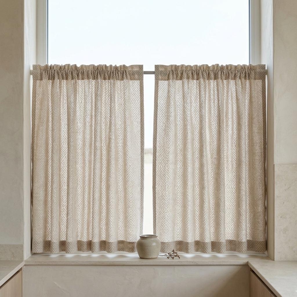 Seminatural Pearl Pure Linen Curtains, Greige & White Diamond Embroidered Drapes, Custom Blackout or Light Filtering Panels — image 6