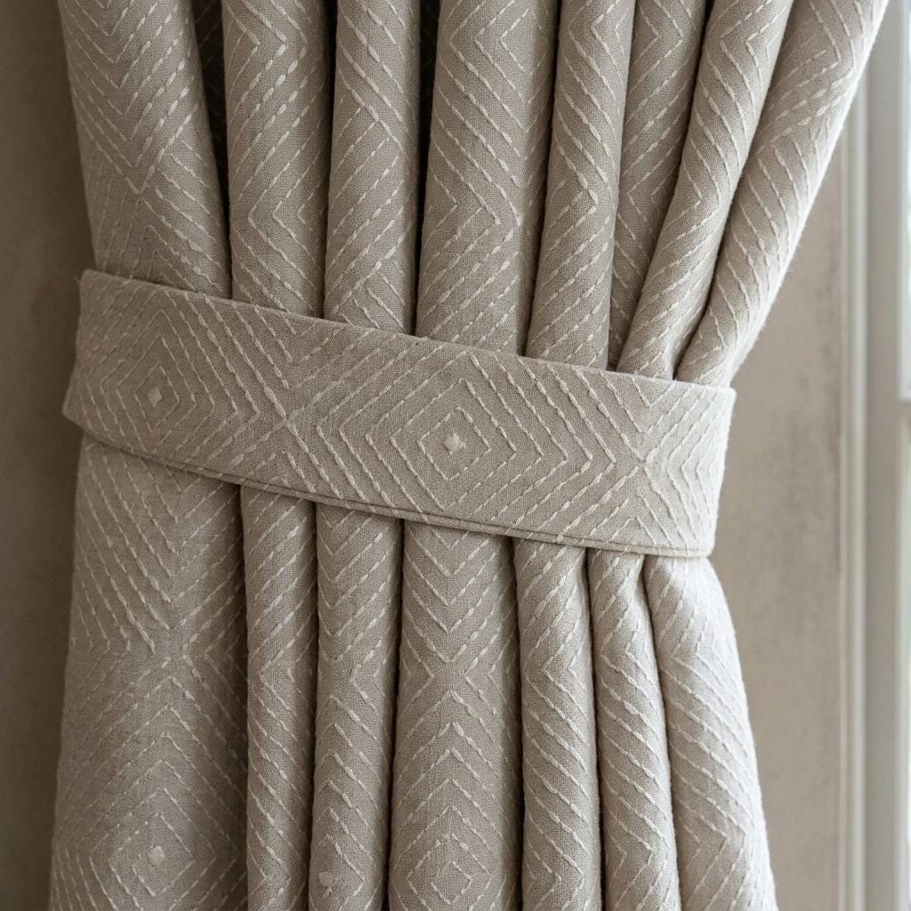 Seminatural Pearl Pure Linen Curtains, Greige & White Diamond Embroidered Drapes, Custom Blackout or Light Filtering Panels — image 1