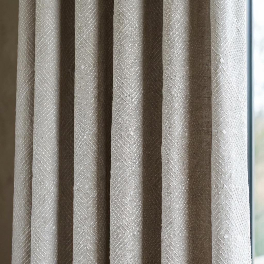 Seminatural Pearl Pure Linen Curtains, Greige & White Diamond Embroidered Drapes, Custom Blackout or Light Filtering Panels — image 4