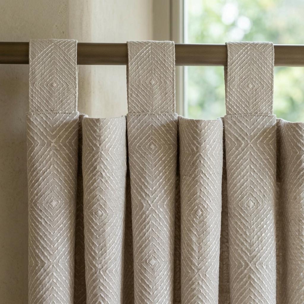 Seminatural Pearl Pure Linen Curtains, Greige & White Diamond Embroidered Drapes, Custom Blackout or Light Filtering Panels — image 5