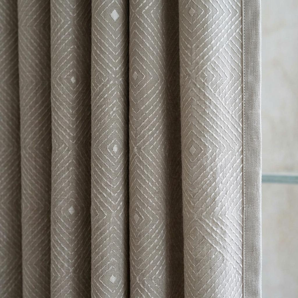 Seminatural Pearl Pure Linen Curtains, Greige & White Diamond Embroidered Drapes, Custom Blackout or Light Filtering Panels — image 9