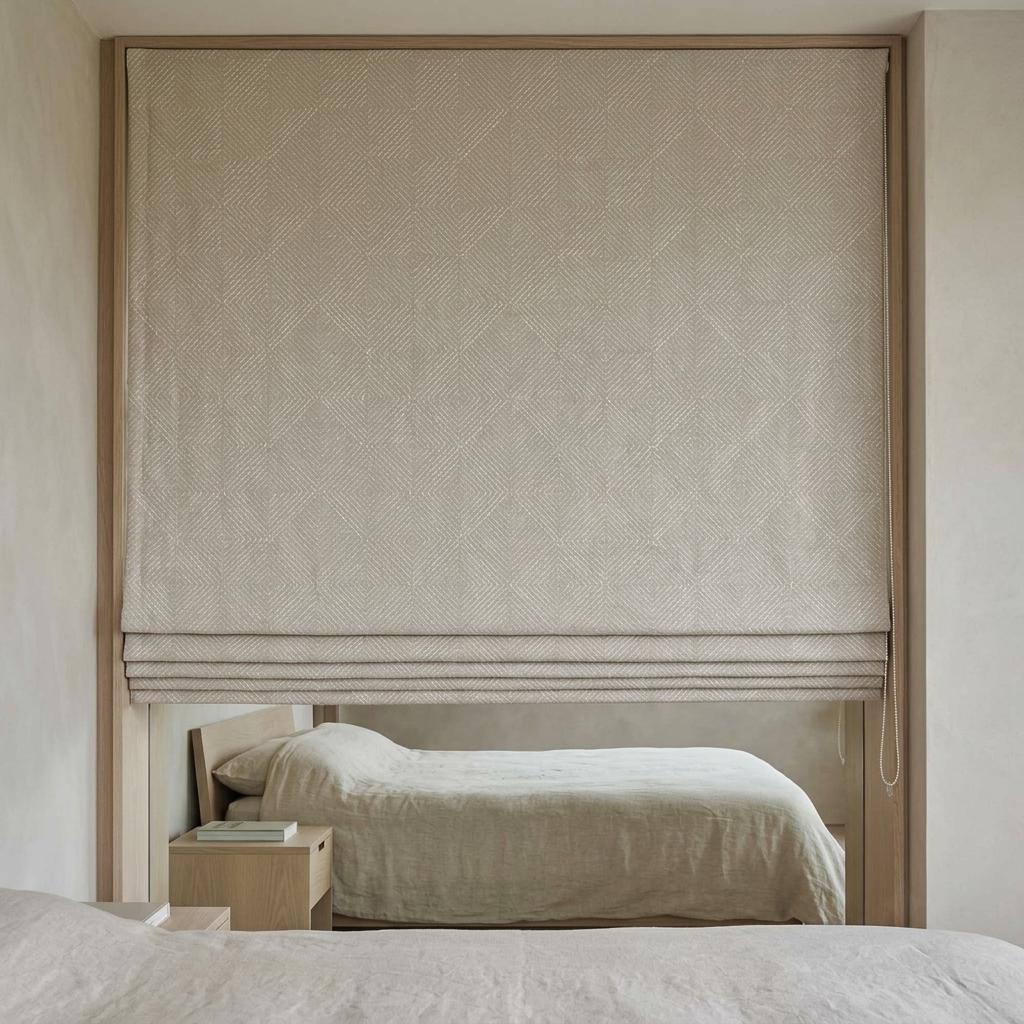 Seminatural Pearl Linen Roman Shade, White Diamond Geometric Embroidered Blind, Blackout or Light Filtering — image 7