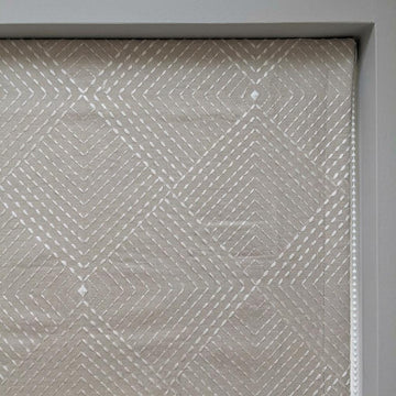 Seminatural Pearl Linen Roman Shade, White Diamond Geometric Embroidered Blind, Blackout or Light Filtering — image 1