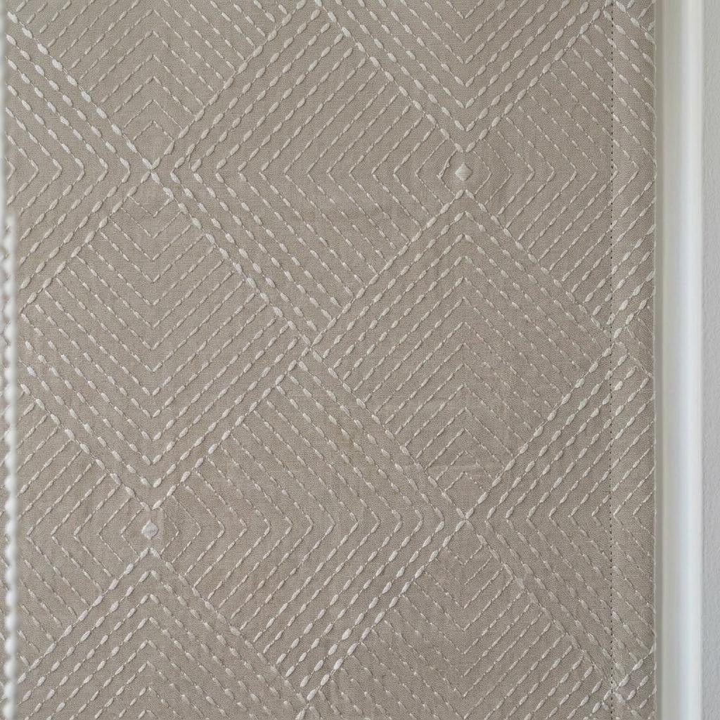 Seminatural Pearl Linen Roman Shade, White Diamond Geometric Embroidered Blind, Blackout or Light Filtering — image 10