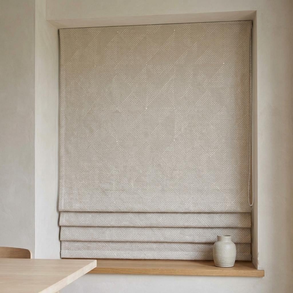 Seminatural Pearl Linen Roman Shade, White Diamond Geometric Embroidered Blind, Blackout or Light Filtering — image 9