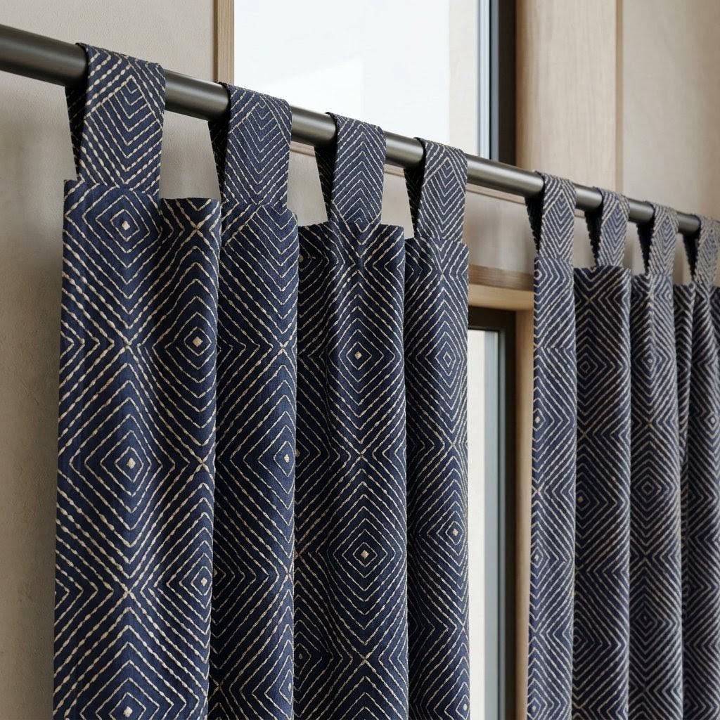 Navy Gold Pure Linen Curtains, Ivory Champagne Diamond Embroidered Drapes, Custom Blackout or Light Filtering Panels — image 4