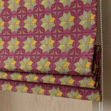 Custom Roman Shade, Raspberry Red Cotton Linen Blind, Olive Green Geometric Boho Window Treatment, Blackout or Light Filtering — image 1