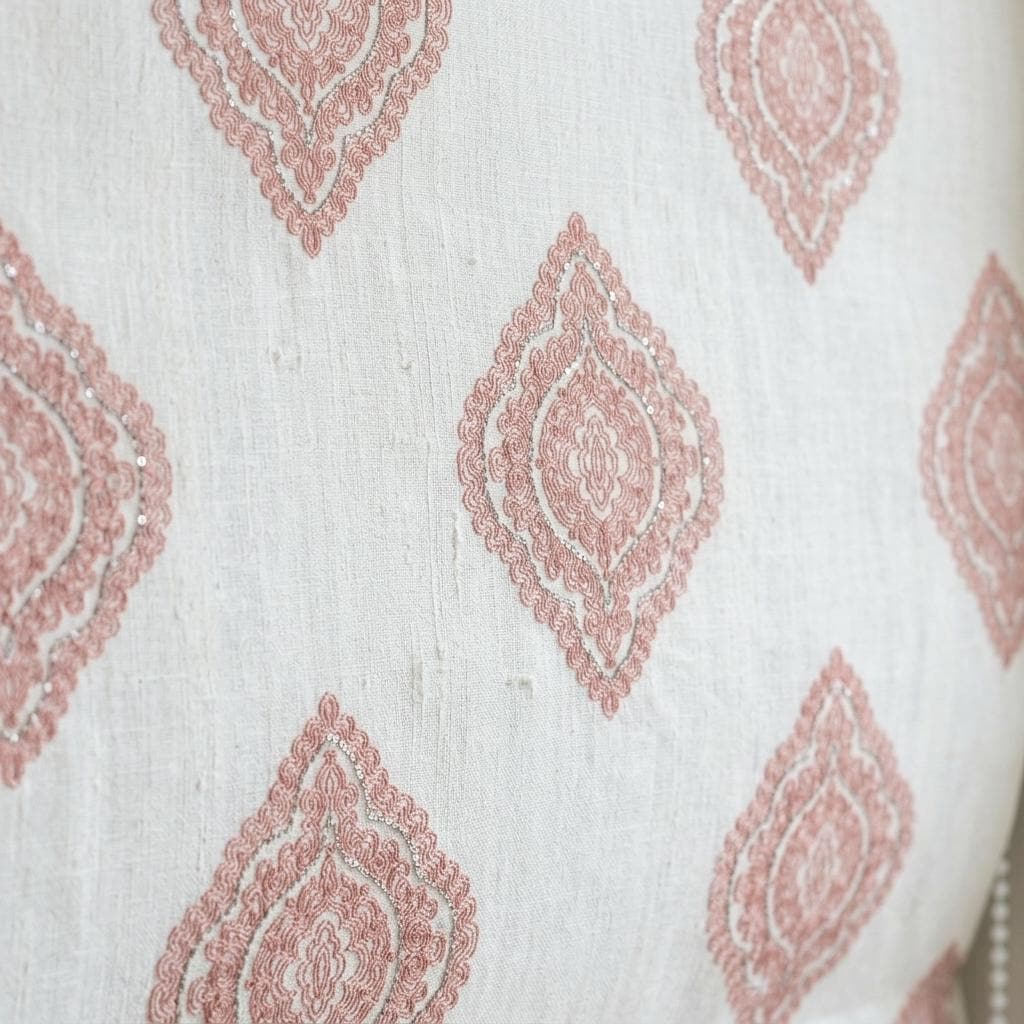 Blush Pink Embroidered Pure Linen Roman Shade, Ivory Damask Custom Window Blind, Blackout or Light Filtering — image 5