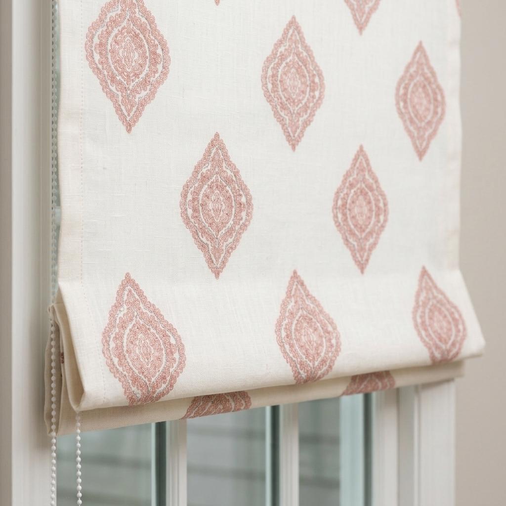 Blush Pink Embroidered Pure Linen Roman Shade, Ivory Damask Custom Window Blind, Blackout or Light Filtering — image 6