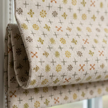 Cream Mustard Linen Roman Shade, Mid Century Atomic Geometric Printed Custom Blind, Blackout or Light Filtering Window Shade — image 1