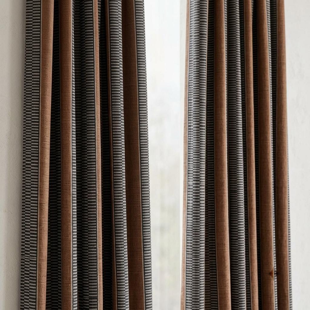 Rust Brown Charcoal Ivory Tribal Stripe Linen Curtains, Heavy Boho Geometric Drapes, Custom Blackout or Light Filtering Panels — image 8