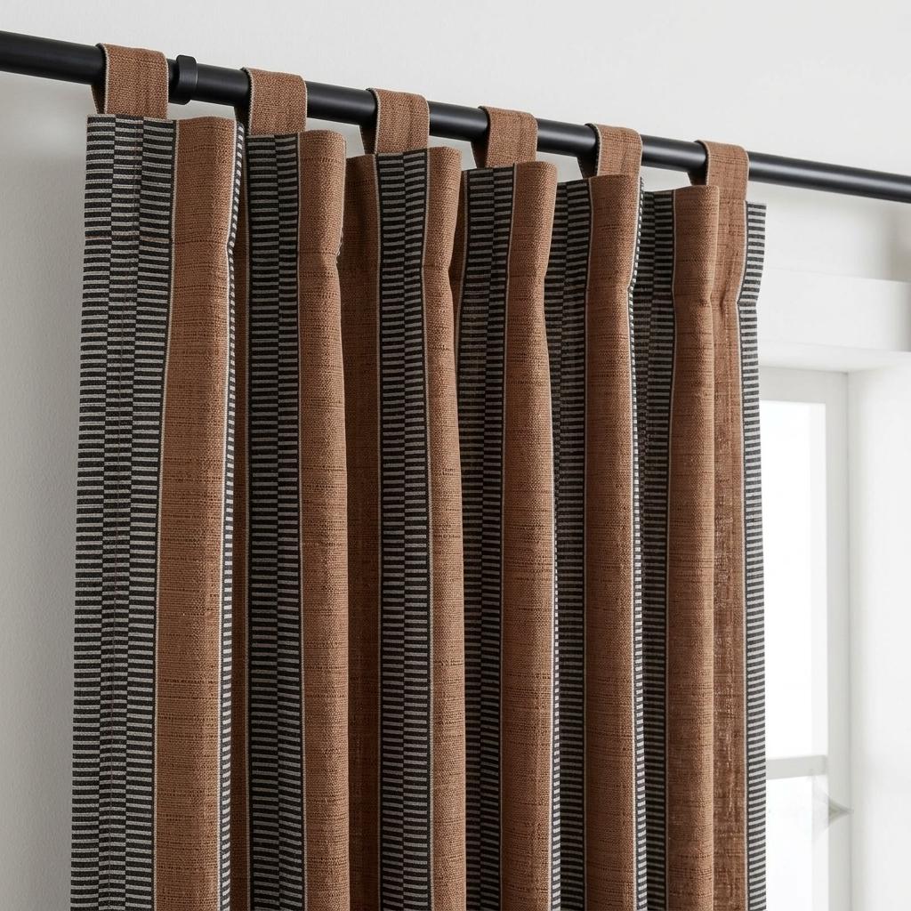 Rust Brown Charcoal Ivory Tribal Stripe Linen Curtains, Heavy Boho Geometric Drapes, Custom Blackout or Light Filtering Panels — image 7