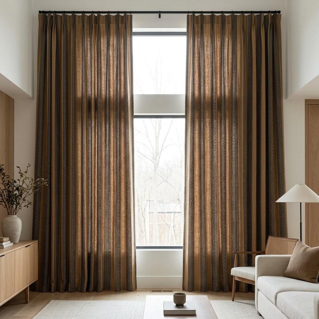Pure Linen Curtains, Camel Tan & Charcoal Tribal Stripe, Heavy Boho Geometric Drapes, Custom Blackout or Light Filtering Panels — image 5