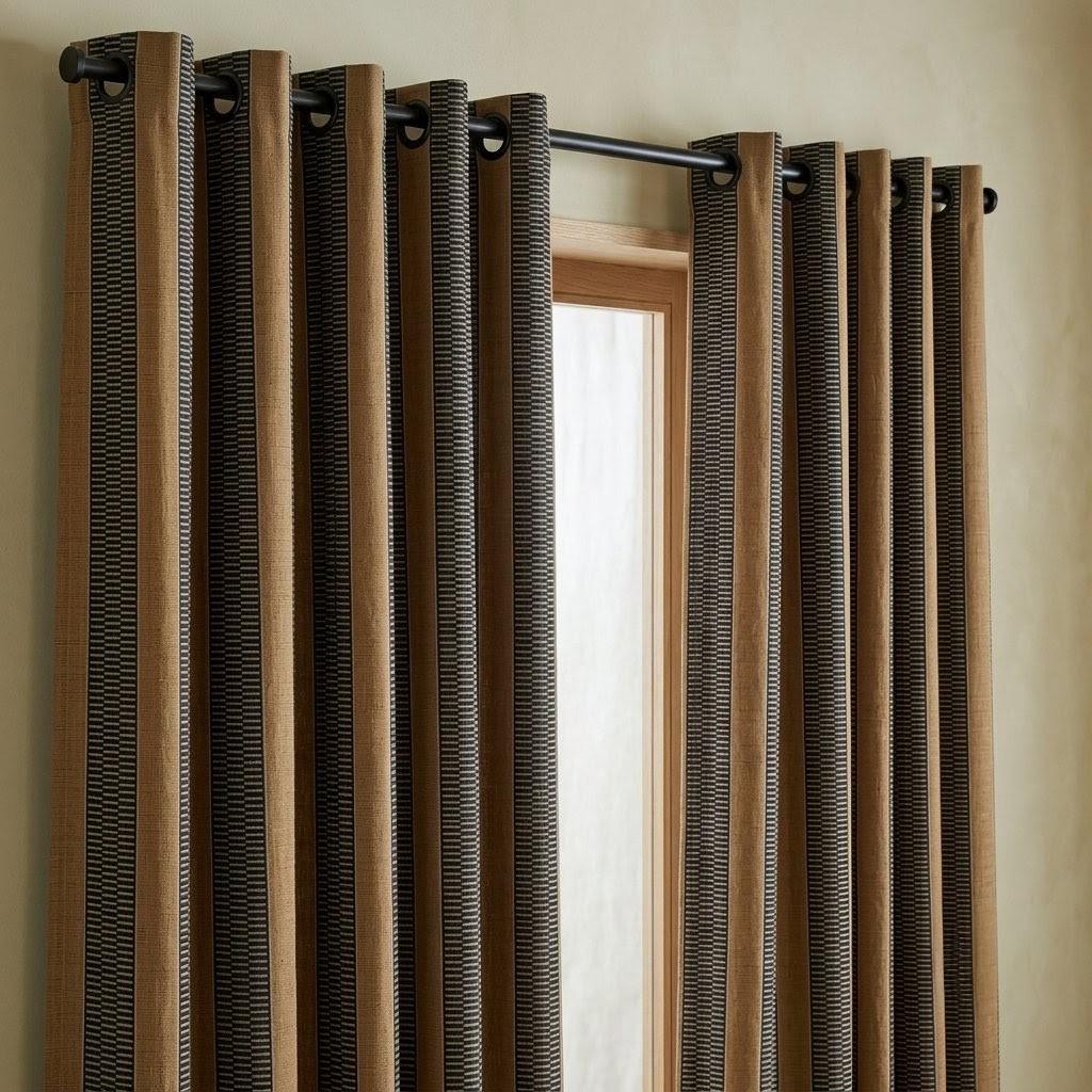 Pure Linen Curtains, Camel Tan & Charcoal Tribal Stripe, Heavy Boho Geometric Drapes, Custom Blackout or Light Filtering Panels — image 7