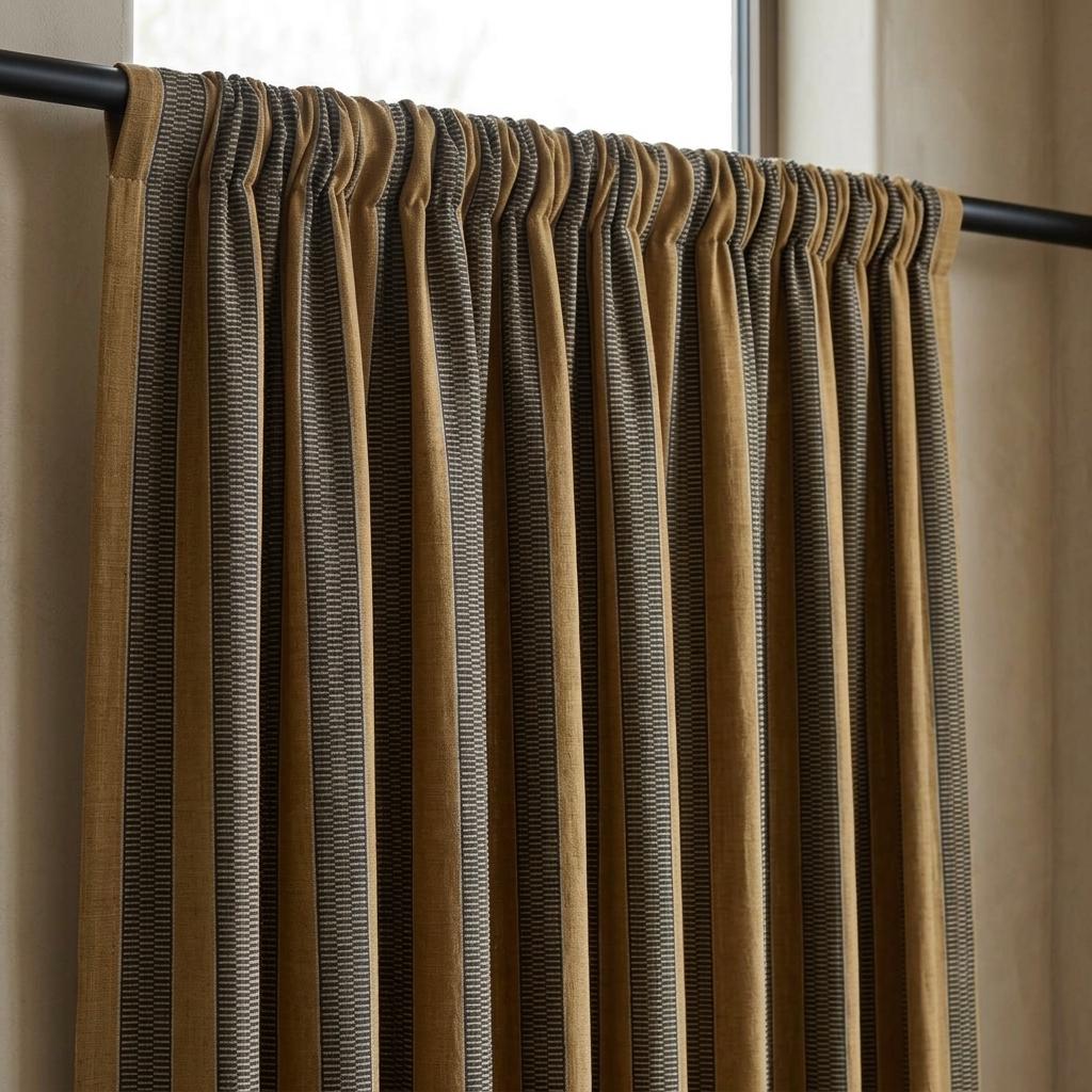 Pure Linen Curtains, Camel Tan & Charcoal Tribal Stripe, Heavy Boho Geometric Drapes, Custom Blackout or Light Filtering Panels — image 4