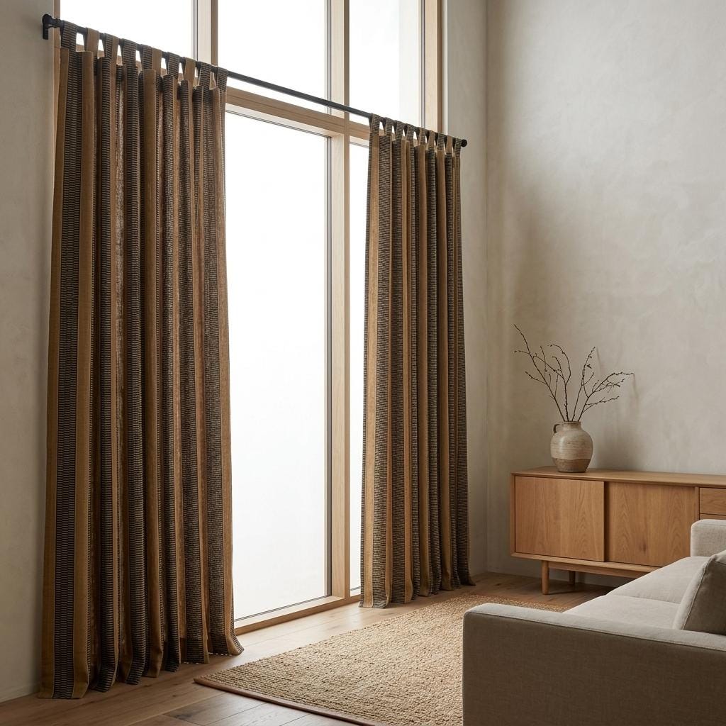 Pure Linen Curtains, Camel Tan & Charcoal Tribal Stripe, Heavy Boho Geometric Drapes, Custom Blackout or Light Filtering Panels — image 8