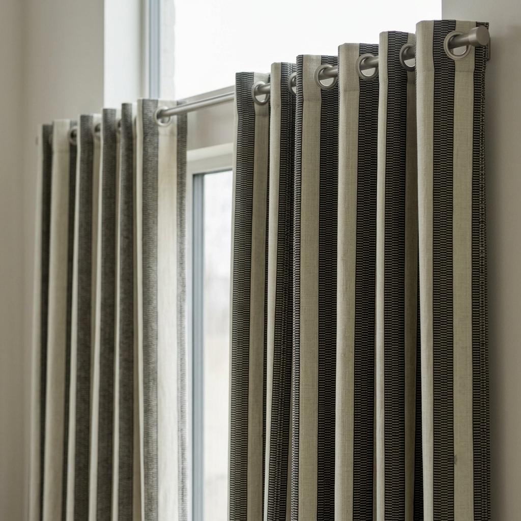 Oatmeal Ivory & Charcoal Tribal Stripe Pure Linen Curtains, Heavy Boho Geometric Drapes, Custom Blackout or Light Filtering Panels — image 2