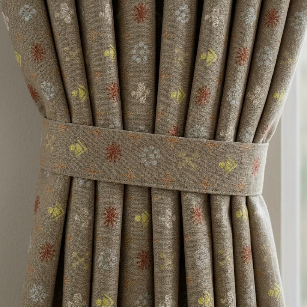 Olive Taupe Pure Linen Curtains, Rust Mustard Mid Century Atomic Print Drapes, Custom Blackout or Light Filtering Panels — image 1