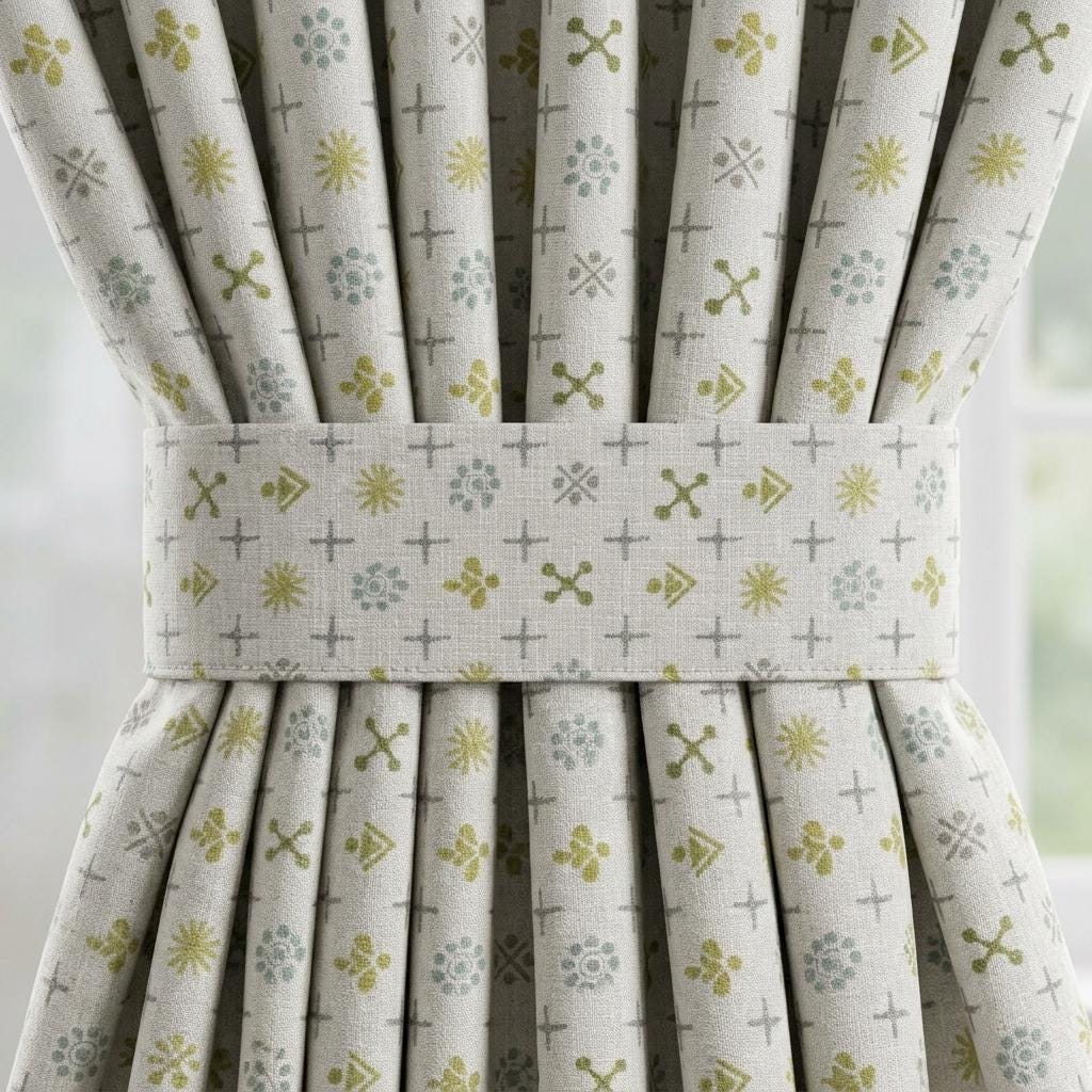 Natural Gray Pure Linen Curtains, Olive Sage Aqua Mid Century Atomic Print Drapes, Custom Blackout or Light Filtering Panels — image 4
