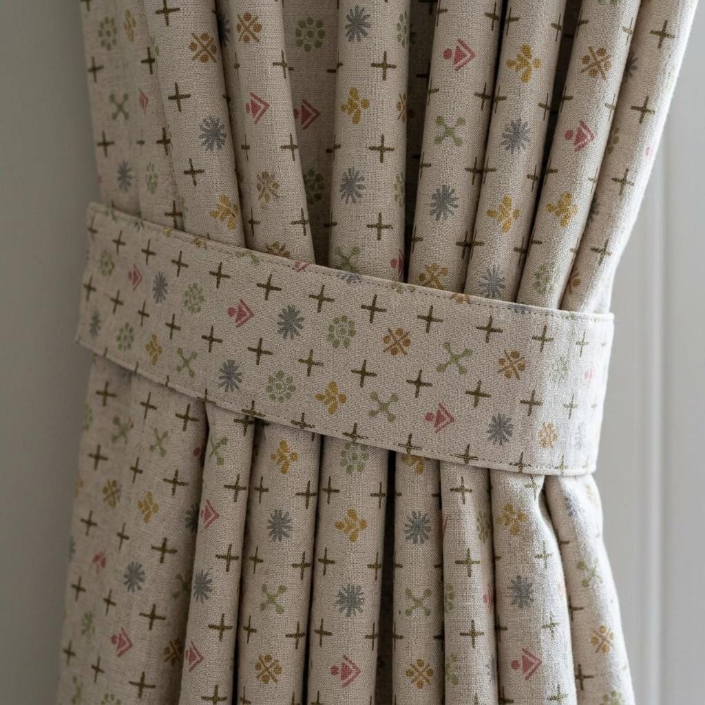 Natural Ivory Pure Linen Curtains, Olive Pink Mustard Mid Century Atomic Print Drapes, Custom Blackout or Light Filtering Panels — image 1