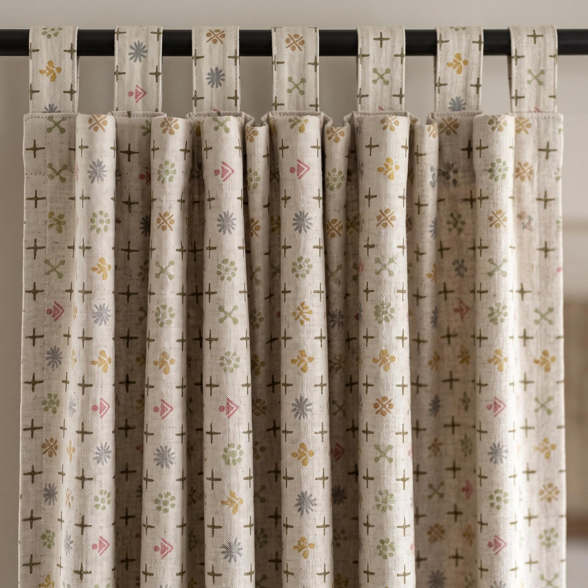 Natural Ivory Pure Linen Curtains, Olive Pink Mustard Mid Century Atomic Print Drapes, Custom Blackout or Light Filtering Panels — image 10