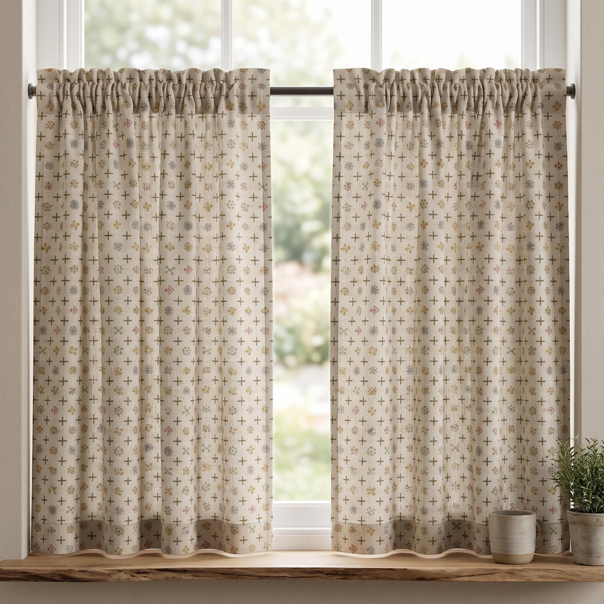 Natural Ivory Pure Linen Curtains, Olive Pink Mustard Mid Century Atomic Print Drapes, Custom Blackout or Light Filtering Panels — image 8