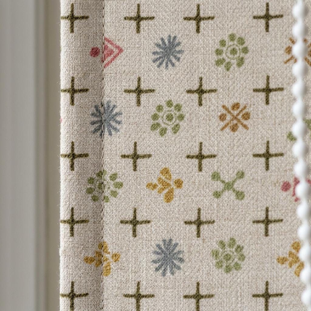 Cream Olive Linen Roman Shade, Pink Gray Mid Century Atomic Print Custom Blind, Blackout or Light Filtering Window Shade — image 8