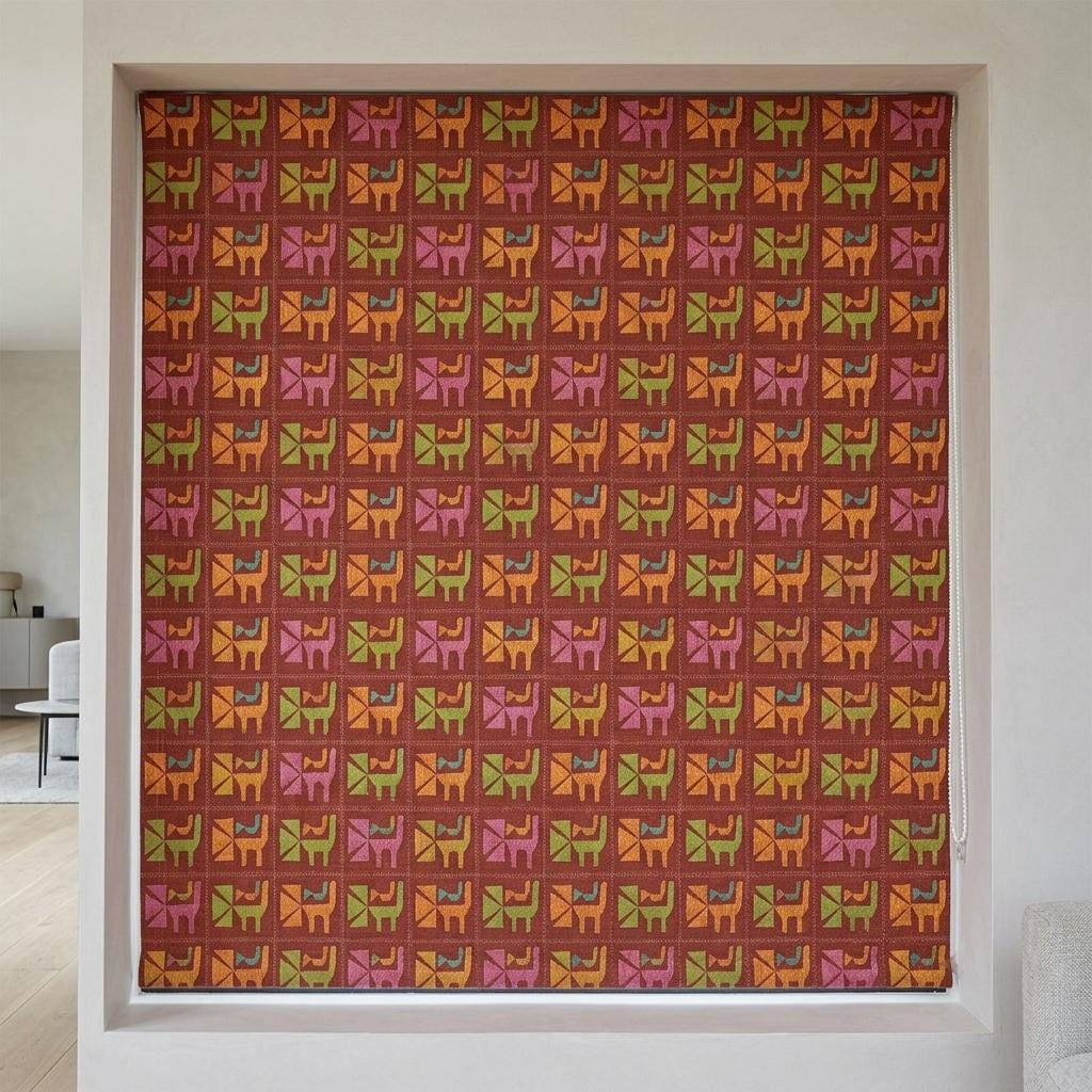 Rust Terracotta Cat Linen Roman Shade, Mid Century Geometric Custom Blind, Blackout or Light Filtering — image 4