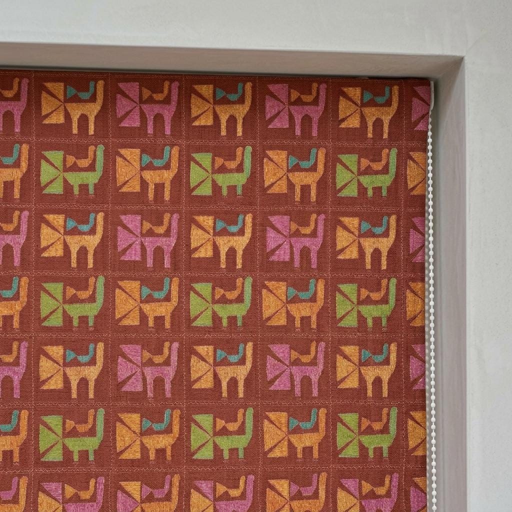 Rust Terracotta Cat Linen Roman Shade, Mid Century Geometric Custom Blind, Blackout or Light Filtering — image 5