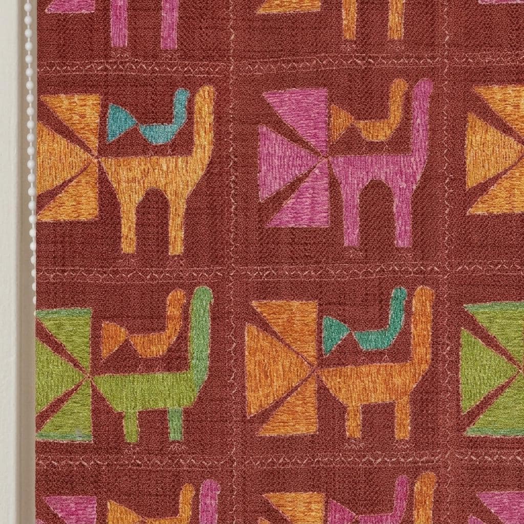 Rust Terracotta Cat Linen Roman Shade, Mid Century Geometric Custom Blind, Blackout or Light Filtering — image 9