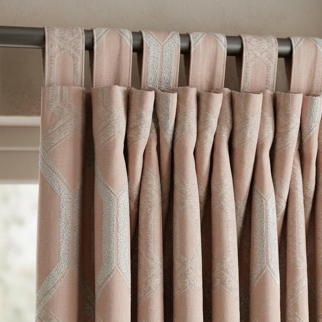 Blush Pink Pure Linen Jacquard Curtains, Ivory Geometric Art Deco Pattern, Custom Blackout Option — image 6