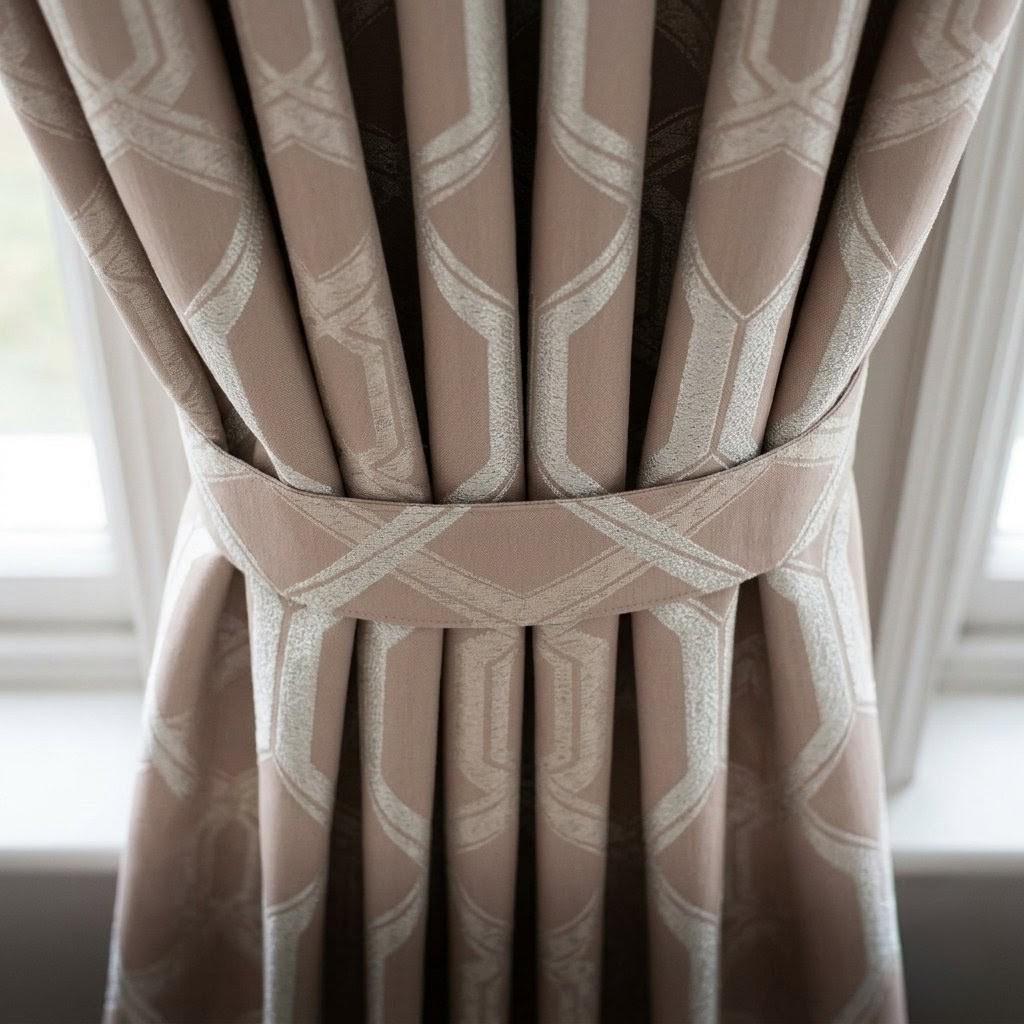 Blush Pink Pure Linen Jacquard Curtains, Ivory Geometric Art Deco Pattern, Custom Blackout Option — image 9