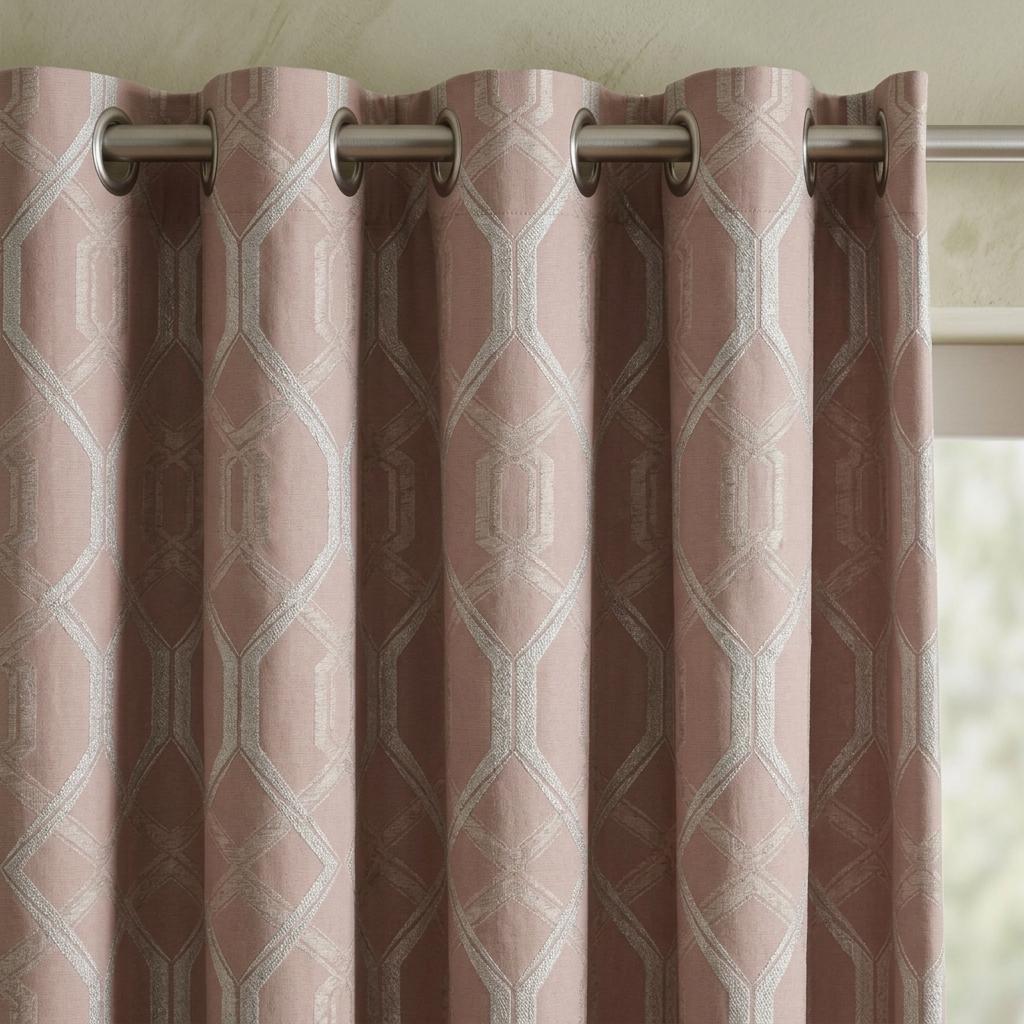 Blush Pink Pure Linen Jacquard Curtains, Ivory Geometric Art Deco Pattern, Custom Blackout Option — image 4