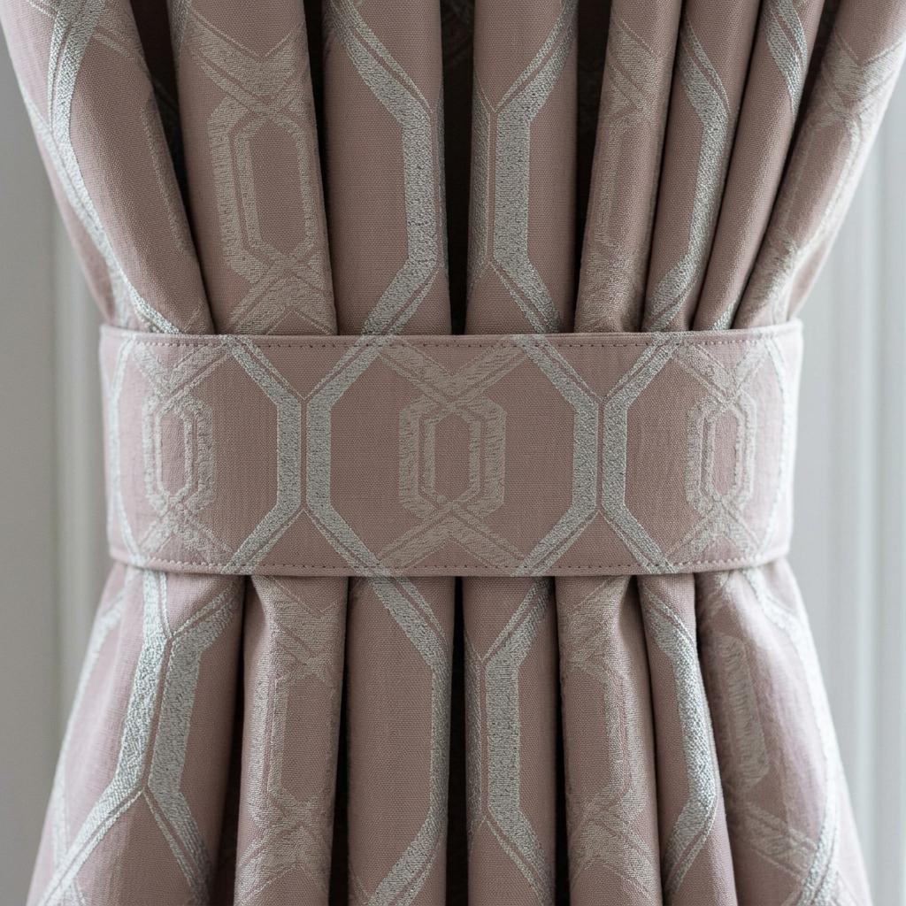 Blush Pink Pure Linen Jacquard Curtains, Ivory Geometric Art Deco Pattern, Custom Blackout Option — image 1