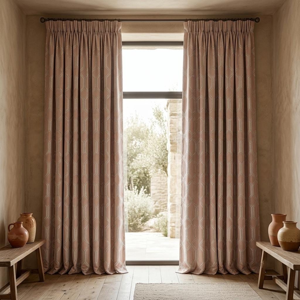 Blush Pink Pure Linen Jacquard Curtains, Ivory Geometric Art Deco Pattern, Custom Blackout Option — image 8