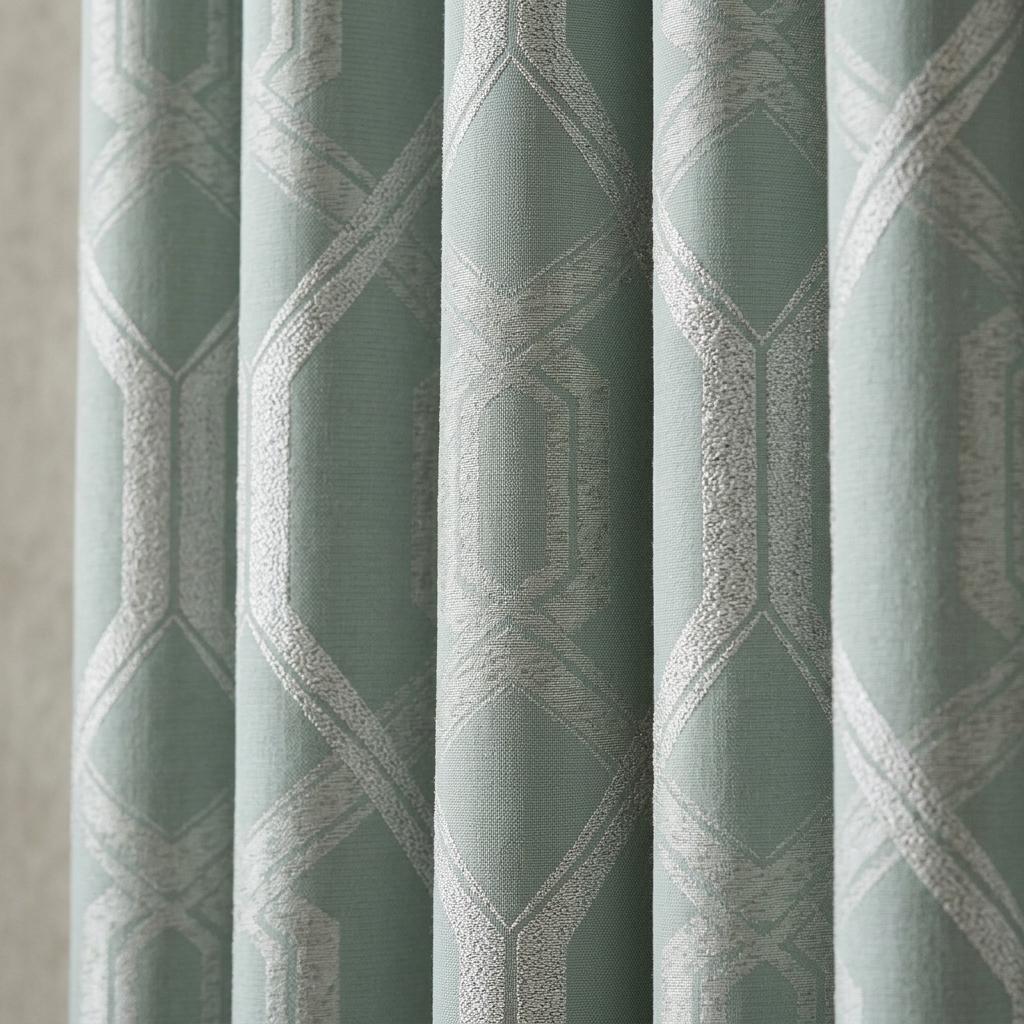 Sage Green Pure Linen Jacquard Curtains, Ivory Art Deco Geometric Drapes, Custom Extra Long Blackout Curtain Panels — image 9