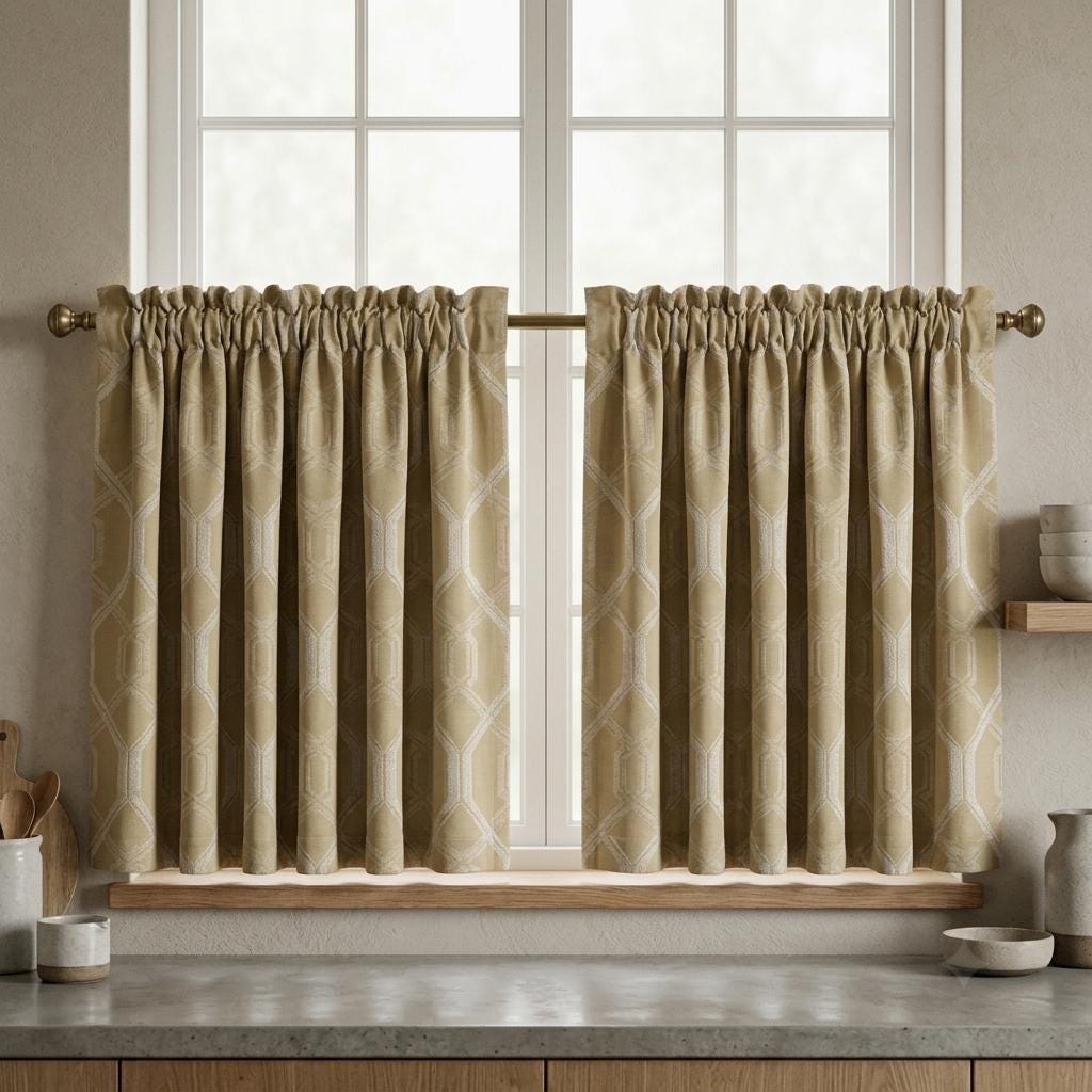 Mustard Gold Pure Linen Jacquard Curtains, Ivory Geometric Art Deco Drapes, Custom Blackout Option — image 8