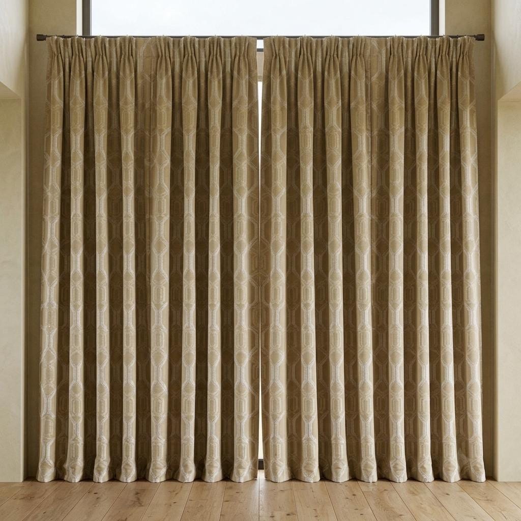 Mustard Gold Pure Linen Jacquard Curtains, Ivory Geometric Art Deco Drapes, Custom Blackout Option — image 9