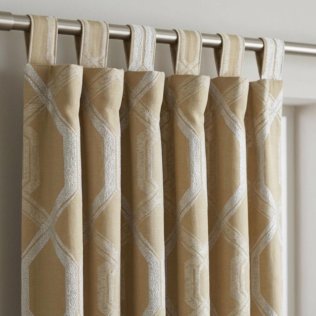 Mustard Gold Pure Linen Jacquard Curtains, Ivory Geometric Art Deco Drapes, Custom Blackout Option — image 4
