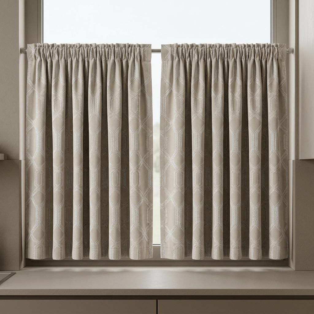 Champagne Beige Pure Linen Jacquard Curtains, Ivory Geometric Art Deco Drapes, Custom Extra Long Blackout Panels — image 9