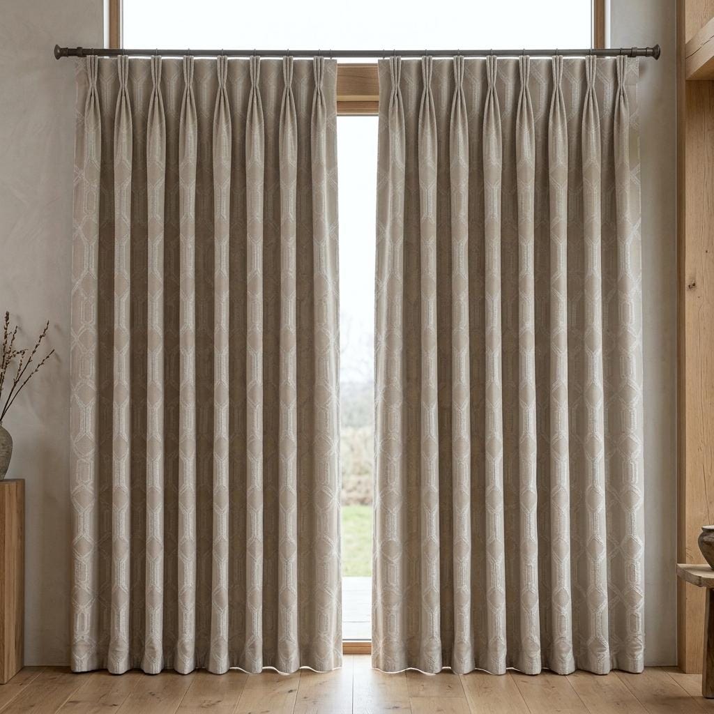 Champagne Beige Pure Linen Jacquard Curtains, Ivory Geometric Art Deco Drapes, Custom Extra Long Blackout Panels — image 8