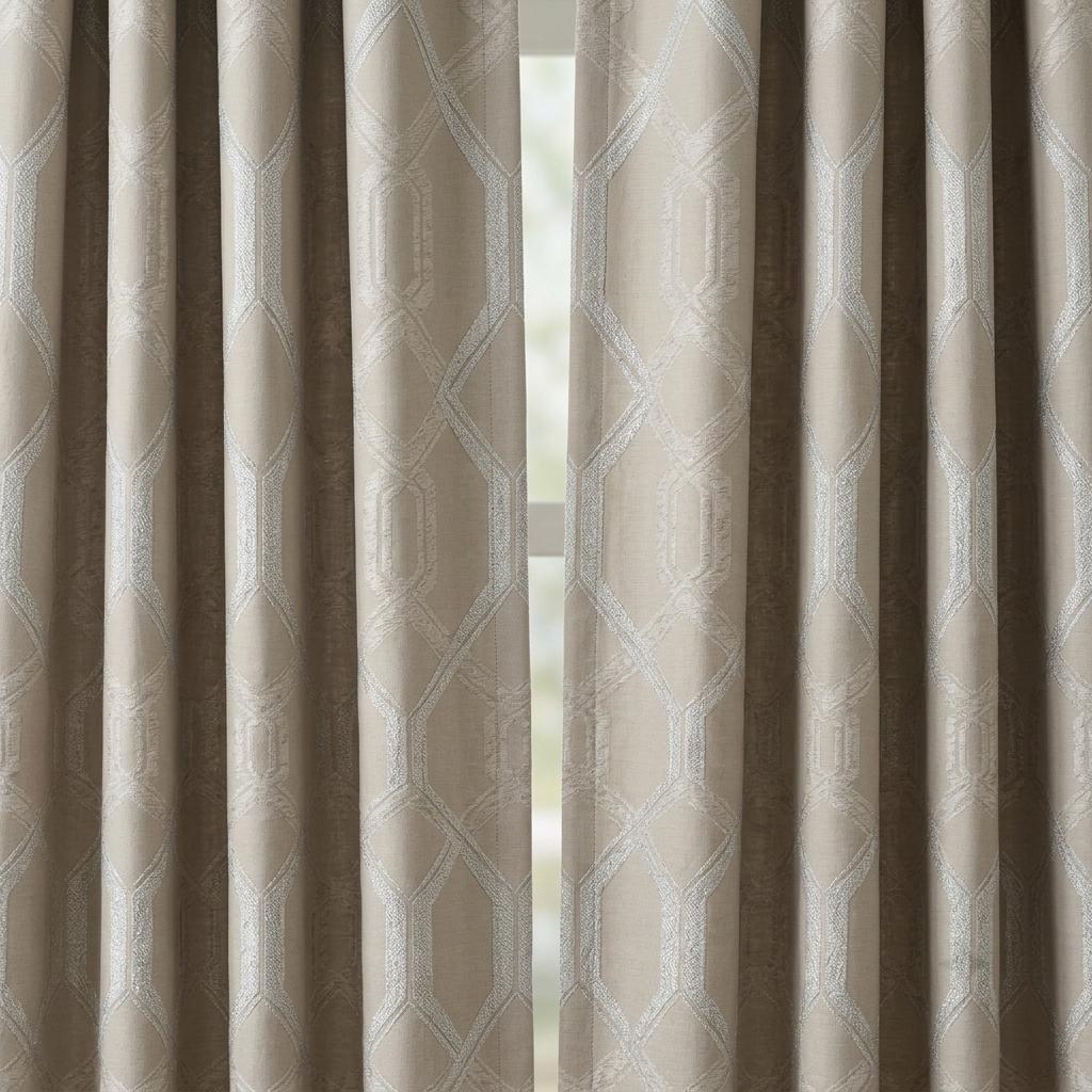 Champagne Beige Pure Linen Jacquard Curtains, Ivory Geometric Art Deco Drapes, Custom Extra Long Blackout Panels — image 5