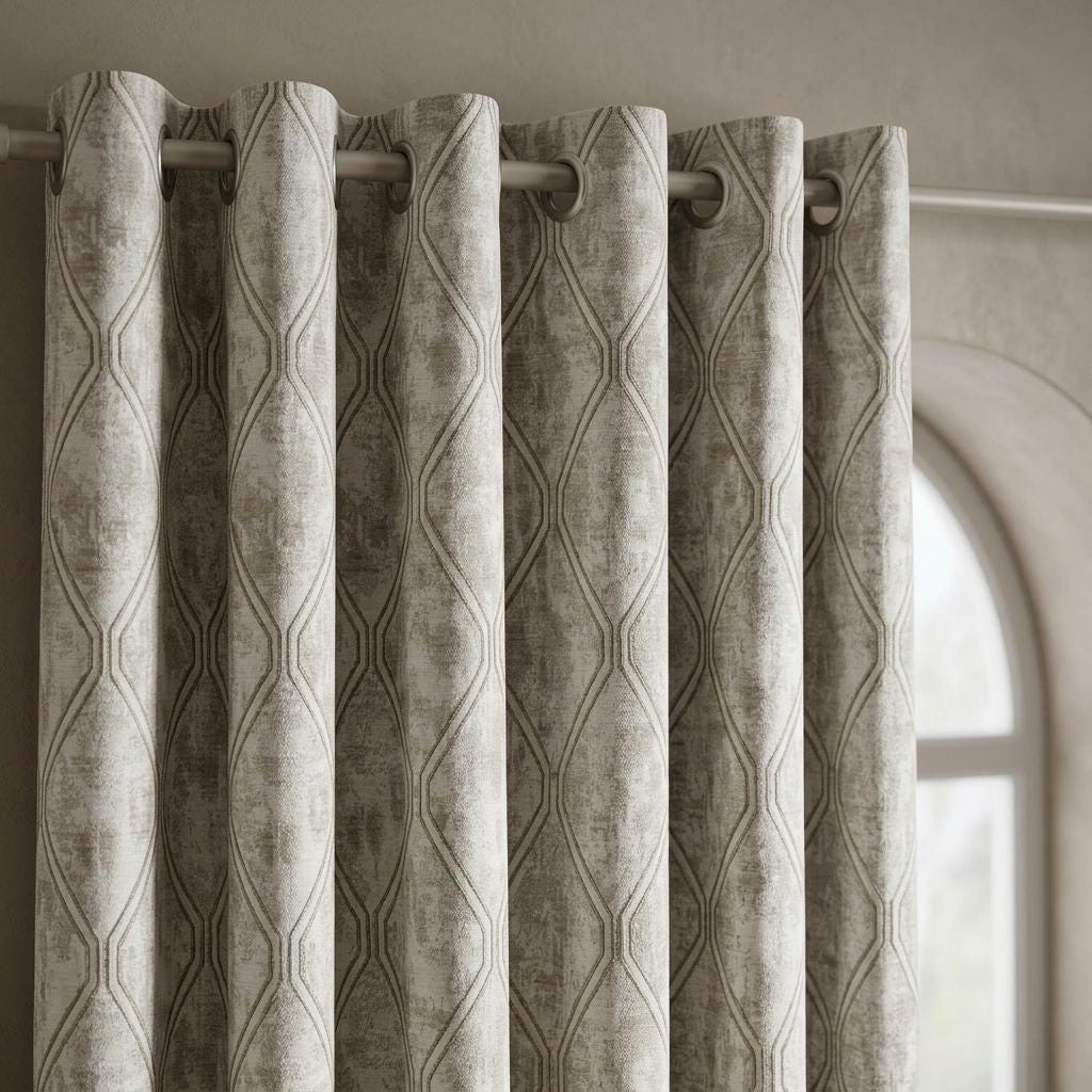 Ivory Taupe Pure Linen Jacquard Curtains, Olive Grey Geometric Trellis Drapes, Custom Extra Long Blackout Panels — image 5