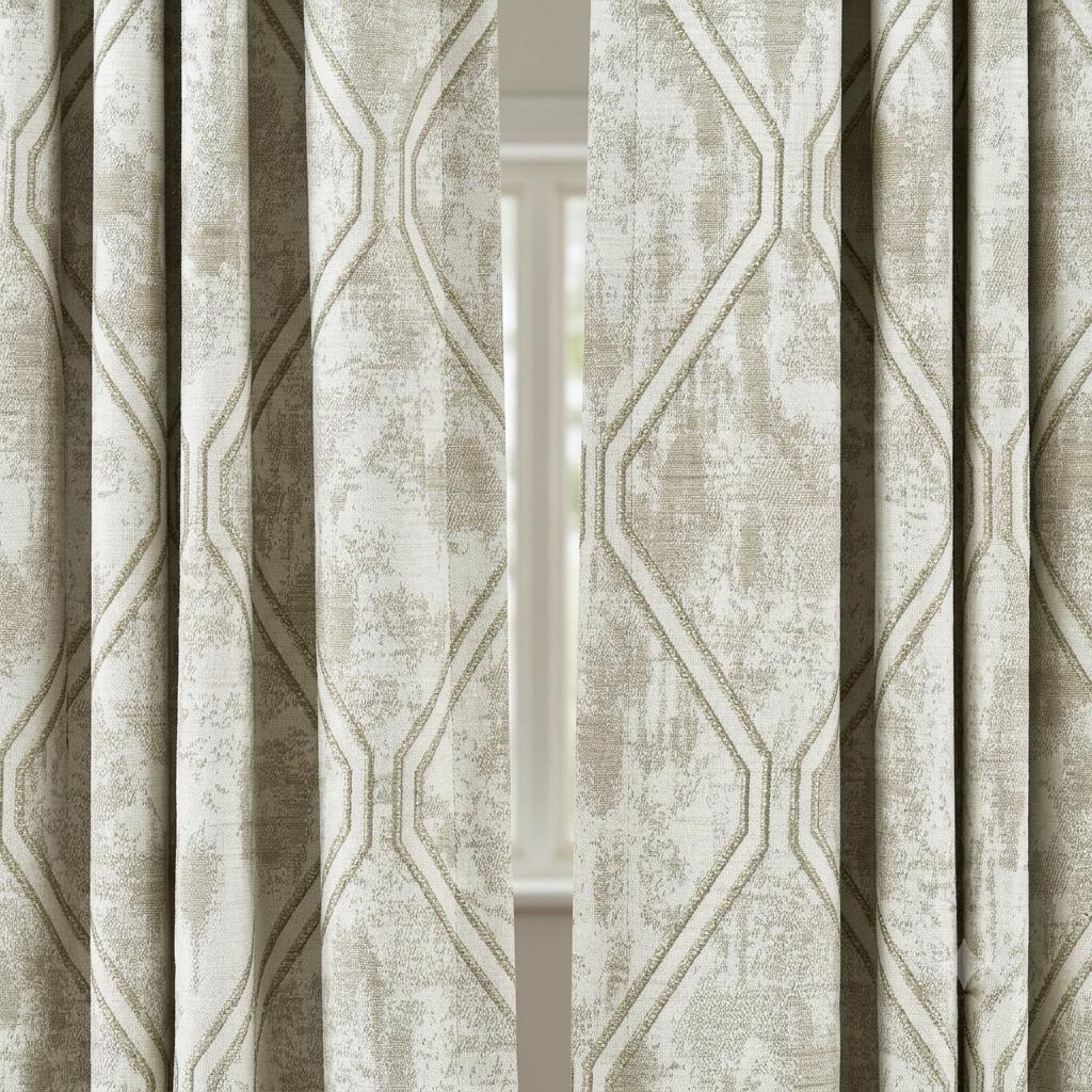 Ivory Taupe Pure Linen Jacquard Curtains, Olive Grey Geometric Trellis Drapes, Custom Extra Long Blackout Panels — image 8