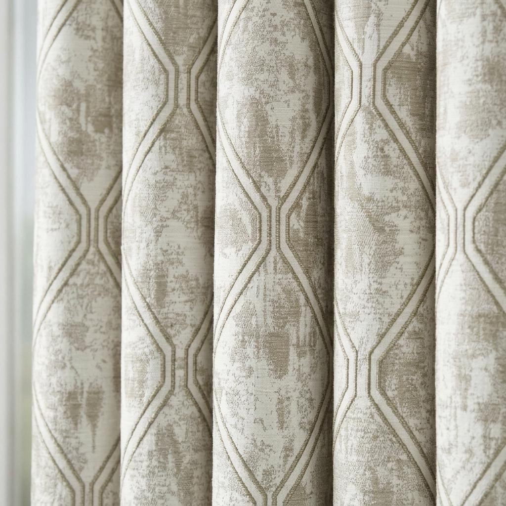 Ivory Taupe Pure Linen Jacquard Curtains, Olive Grey Geometric Trellis Drapes, Custom Extra Long Blackout Panels — image 9